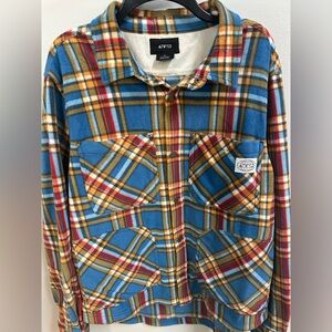 ATWYLD Women’s Plaid Shacket Jacket Blue Flannel Overshirt XL Lightweight Jacket